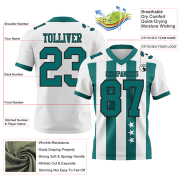 Custom White Teal-Black Authentic Stars And Stripes 7V7 Flag Football Jersey