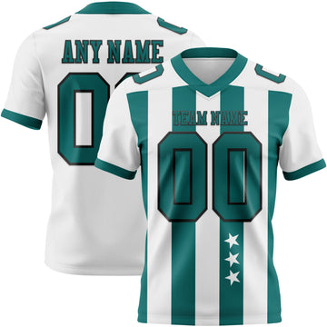 Custom White Teal-Black Authentic Stars And Stripes 7V7 Flag Football Jersey