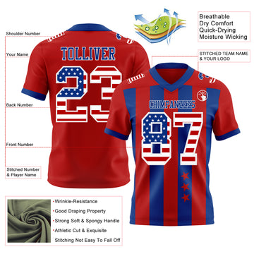 Custom Red USA Flag Royal-White Authentic Stars And Stripes 7V7 Flag Football Jersey