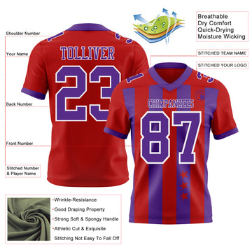 Custom Red Purple-White Authentic Stars And Stripes 7V7 Flag Football Jersey