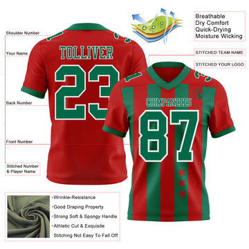 Custom Red Kelly Green-White Authentic Stars And Stripes 7V7 Flag Football Jersey