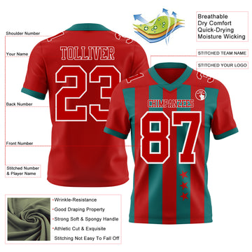 Custom Red Teal-White Authentic Stars And Stripes 7V7 Flag Football Jersey