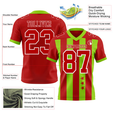 Custom Red Neon Green-White Authentic Stars And Stripes 7V7 Flag Football Jersey