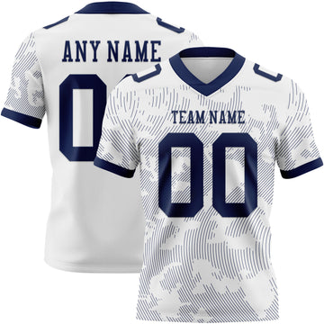 Custom White-Navy Authentic Abstract Fluid Line 3D Pattern 7V7 Flag Football Jersey