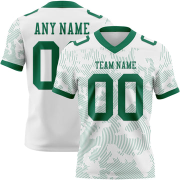 Custom White-Kelly Green Authentic Abstract Fluid Line 3D Pattern 7V7 Flag Football Jersey