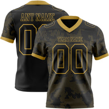 Laden Sie das Bild in den Galerie-Viewer, Custom Black-Old Gold Authentic Abstract Fluid Line 3D Pattern 7V7 Flag Football Jersey
