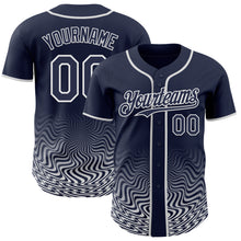 Laden Sie das Bild in den Galerie-Viewer, Custom Navy-White Fluid Wave Psychedelic Swirl Authentic Baseball Jersey
