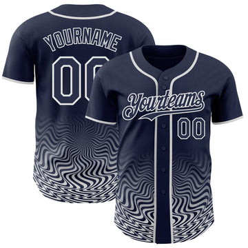 Custom Navy-White Fluid Wave Psychedelic Swirl Authentic Baseball Jersey