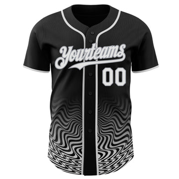 Custom Black White-Gray Fluid Wave Psychedelic Swirl Authentic Baseball Jersey