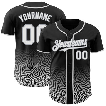 Custom Black White-Gray Fluid Wave Psychedelic Swirl Authentic Baseball Jersey