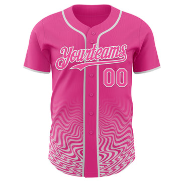 Custom Pink-White Fluid Wave Psychedelic Swirl Authentic Baseball Jersey