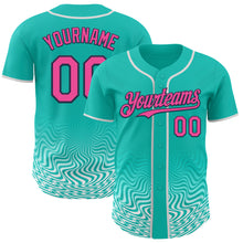 Load image into Gallery viewer, Custom Aqua Pink White-Navy Fluid Wave Psychedelic Swirl Authentic Baseball Jersey
