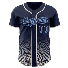 Загрузить изображение в средство просмотра галереи, Custom Navy Cream-Light Blue Fluid Wave Psychedelic Swirl Authentic Baseball Jersey
