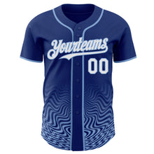 Load image into Gallery viewer, Custom Royal White-Light Blue Fluid Wave Psychedelic Swirl Authentic Baseball Jersey
