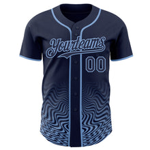 Load image into Gallery viewer, Custom Navy-Light Blue Fluid Wave Psychedelic Swirl Authentic Baseball Jersey
