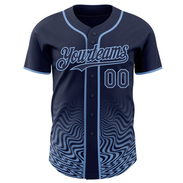 Custom Navy-Light Blue Fluid Wave Psychedelic Swirl Authentic Baseball Jersey