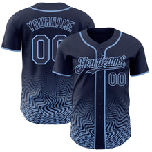 Load image into Gallery viewer, Custom Navy-Light Blue Fluid Wave Psychedelic Swirl Authentic Baseball Jersey
