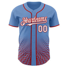 Load image into Gallery viewer, Custom Powder Blue White-Red Fluid Wave Psychedelic Swirl Authentic Baseball Jersey
