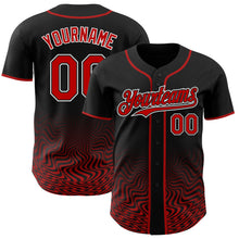 Load image into Gallery viewer, Custom Black Red-White Fluid Wave Psychedelic Swirl Authentic Baseball Jersey
