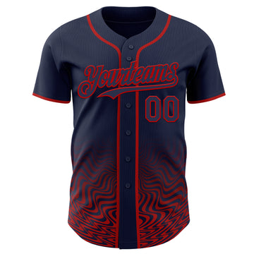 Custom Navy-Red Fluid Wave Psychedelic Swirl Authentic Baseball Jersey