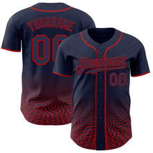 Load image into Gallery viewer, Custom Navy-Red Fluid Wave Psychedelic Swirl Authentic Baseball Jersey
