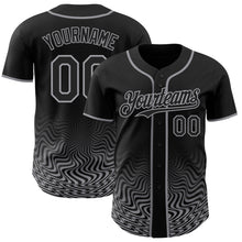 Load image into Gallery viewer, Custom Black-Gray Fluid Wave Psychedelic Swirl Authentic Baseball Jersey
