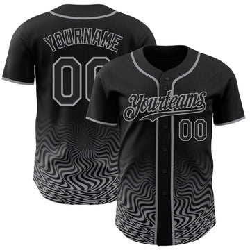 Custom Black-Gray Fluid Wave Psychedelic Swirl Authentic Baseball Jersey