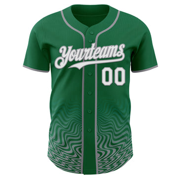 Custom Kelly Green White-Gray Fluid Wave Psychedelic Swirl Authentic Baseball Jersey