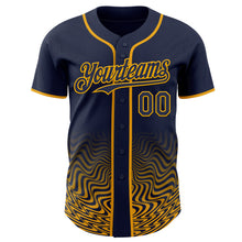 Load image into Gallery viewer, Custom Navy-Gold Fluid Wave Psychedelic Swirl Authentic Baseball Jersey
