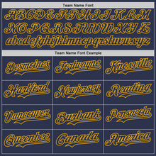 Load image into Gallery viewer, Custom Navy-Gold Fluid Wave Psychedelic Swirl Authentic Baseball Jersey
