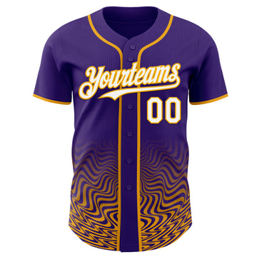 Custom Purple White-Gold Fluid Wave Psychedelic Swirl Authentic Baseball Jersey