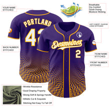 Load image into Gallery viewer, Custom Purple White-Gold Fluid Wave Psychedelic Swirl Authentic Baseball Jersey

