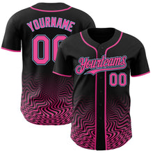 Laden Sie das Bild in den Galerie-Viewer, Custom Black Pink-Light Blue Fluid Wave Psychedelic Swirl Authentic Baseball Jersey
