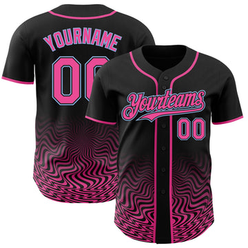 Custom Black Pink-Light Blue Fluid Wave Psychedelic Swirl Authentic Baseball Jersey