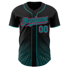 Load image into Gallery viewer, Custom Black Pink-Teal Fluid Wave Psychedelic Swirl Authentic Baseball Jersey
