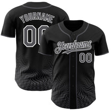 Laden Sie das Bild in den Galerie-Viewer, Custom Black Steel Gray-White Fluid Wave Psychedelic Swirl Authentic Baseball Jersey
