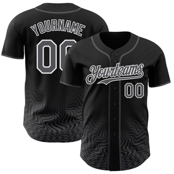 Custom Black Steel Gray-White Fluid Wave Psychedelic Swirl Authentic Baseball Jersey