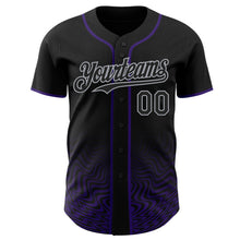Load image into Gallery viewer, Custom Black Purple-Gray Fluid Wave Psychedelic Swirl Authentic Baseball Jersey
