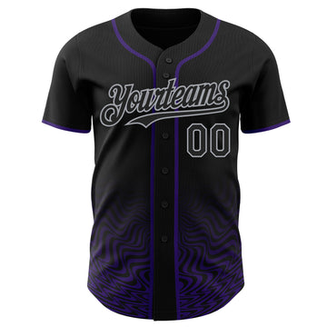 Custom Black Purple-Gray Fluid Wave Psychedelic Swirl Authentic Baseball Jersey