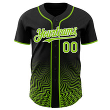 Laden Sie das Bild in den Galerie-Viewer, Custom Black Neon Green-White Fluid Wave Psychedelic Swirl Authentic Baseball Jersey
