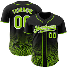 Laden Sie das Bild in den Galerie-Viewer, Custom Black Neon Green-White Fluid Wave Psychedelic Swirl Authentic Baseball Jersey
