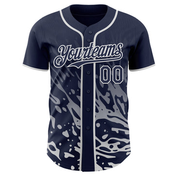 Custom Navy-White Fluid Liquid Wave Splatter Authentic Baseball Jersey
