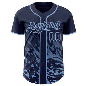 Custom Navy-Light Blue Fluid Liquid Wave Splatter Authentic Baseball Jersey