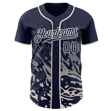 Custom Navy-Cream Fluid Liquid Wave Splatter Authentic Baseball Jersey