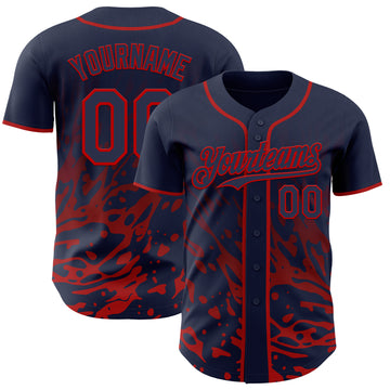 Custom Navy-Red Fluid Liquid Wave Splatter Authentic Baseball Jersey