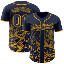 Charger l'image dans la galerie, Custom Navy-Gold Fluid Liquid Wave Splatter Authentic Baseball Jersey
