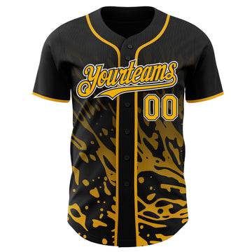 Custom Black Gold-White Fluid Liquid Wave Splatter Authentic Baseball Jersey