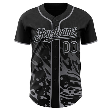 Custom Black-Gray Fluid Liquid Wave Splatter Authentic Baseball Jersey