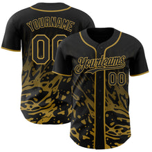 Charger l'image dans la galerie, Custom Black-Old Gold Fluid Liquid Wave Splatter Authentic Baseball Jersey
