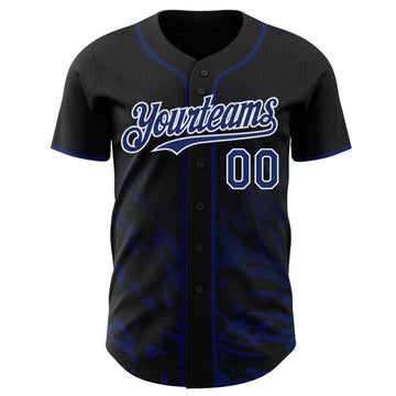 Custom Black Royal-White Fluid Liquid Wave Splatter Authentic Baseball Jersey